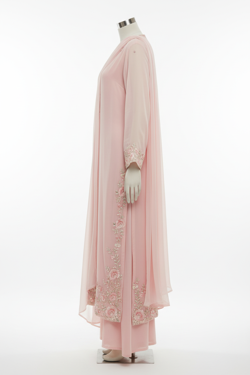Embroidered Chiffon Kurta with Dupatta - Side View